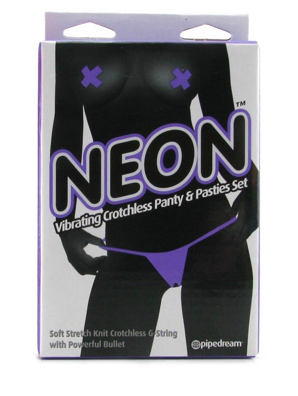 Neon Vibrating Panty & Pasties Set in Purple
